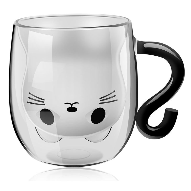 GENERICO - Taza Café Doble Pared Vidrio Gatos Taza Te Café Resistente