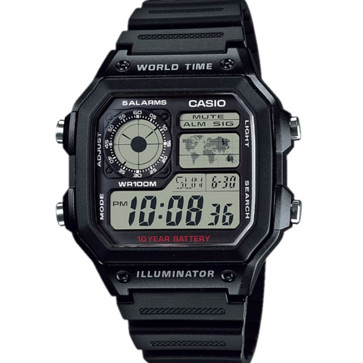 CASIO - RELOJ CASIO AE1200WH-1AV HOMBRE DEPORTIVO WORLD TIME ILUMINATOR