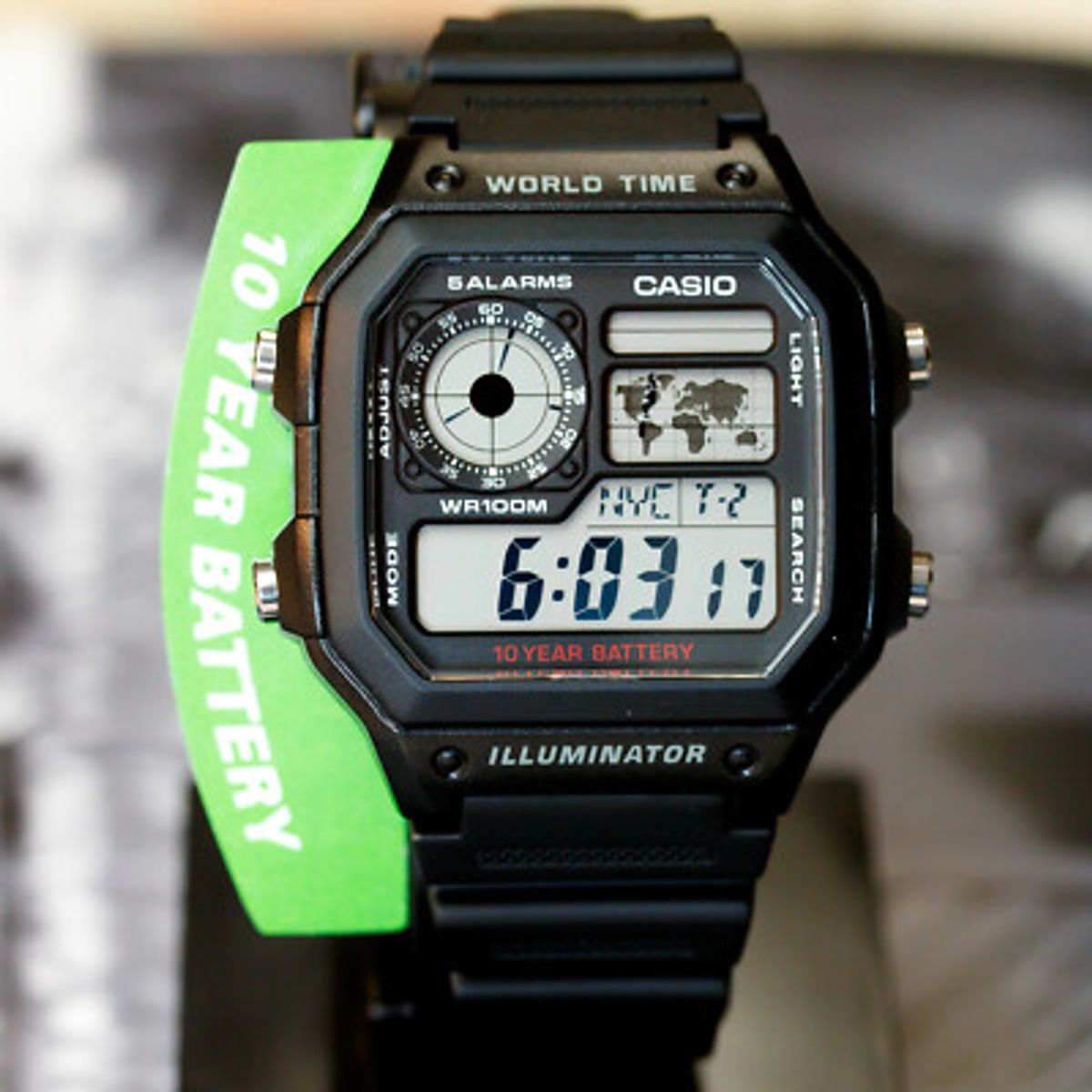 CASIO - RELOJ CASIO AE1200WH-1AV HOMBRE DEPORTIVO WORLD TIME ILUMINATOR