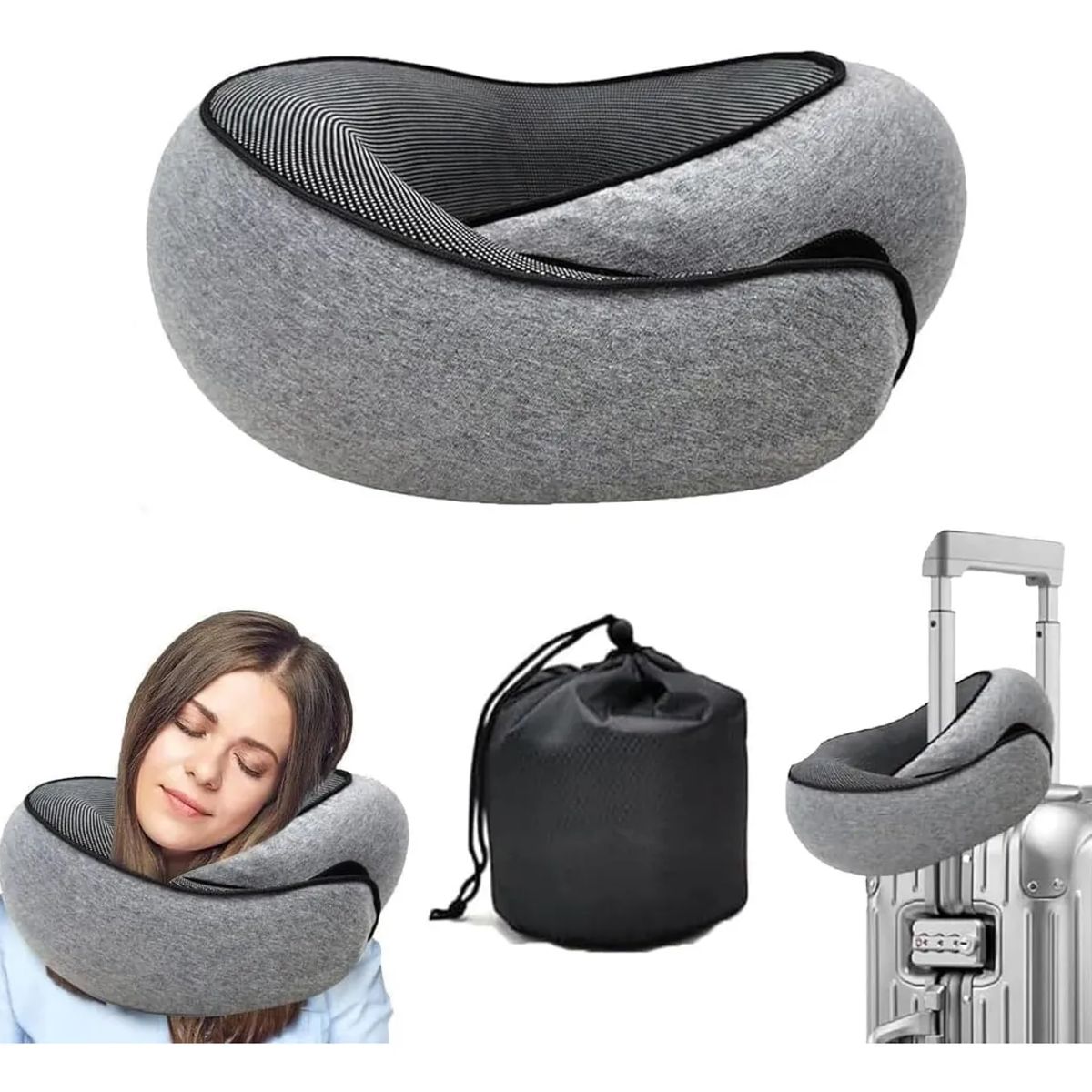 GEN - Cojín Viaje Cuello Almohada Cómoda Ergonómico Ortopédico Gris Oscuro Liso
