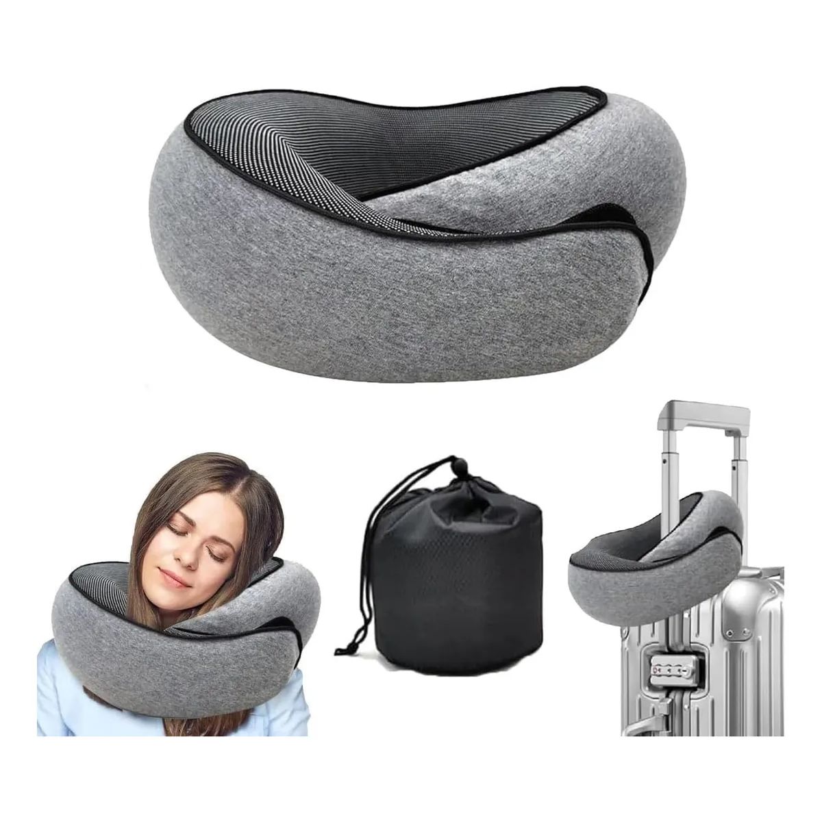 GEN - Cojín Viaje Cuello Almohada Cómoda Ergonómico Ortopédico Gris Oscuro Liso
