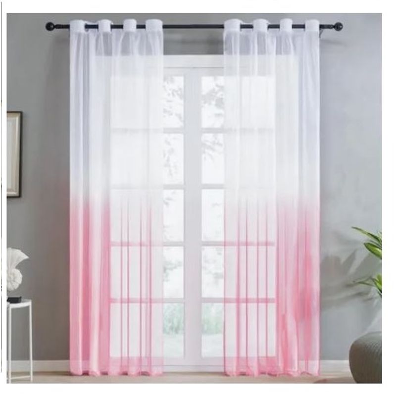 GENERICO - Set de Cortinas Visillo tipo Velo - 2 Paños - Diseño Degrade Rosado