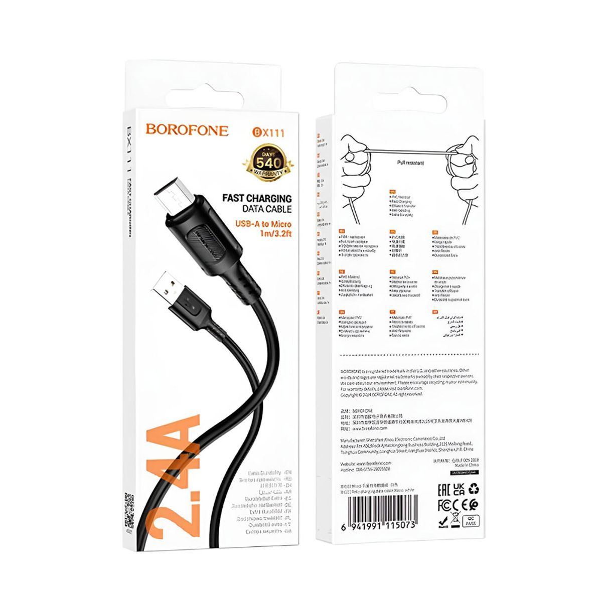 BOROFONE - Cable Micro Usb Carga Rápida Usb A Micro Usb 24a 1mts