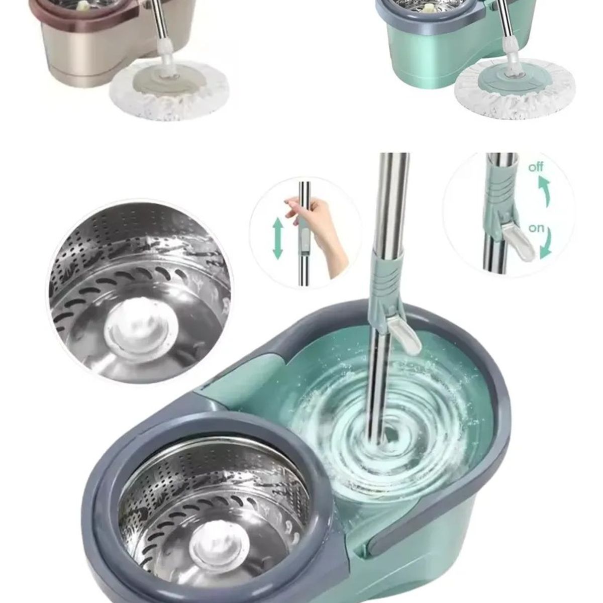 MUNDO MAGIA - Mopa Trapeador Giratoria Balde Centrifuga Con Asa Rueda Agua