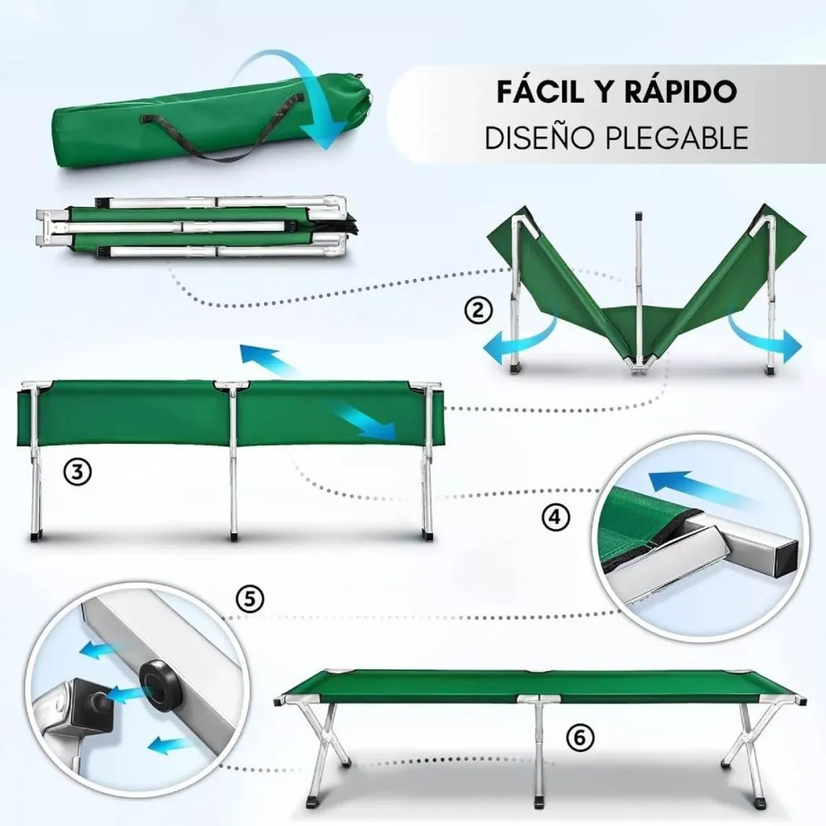 MUNDO MAGIA - Catre Cama Campaña Camping Plegable Portátil Outdoor Militar
