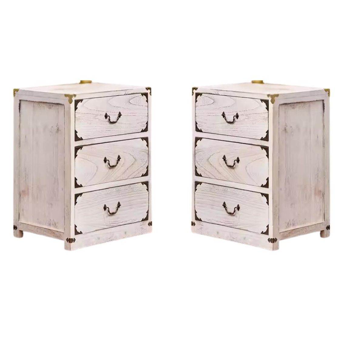 ITAHOME - SET VELADOR DORMITORIO LUPE 3 CAJONES BLANCO RUSTICO