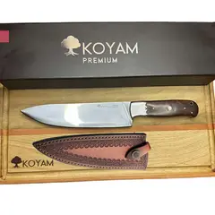 KOYAM - Cuchillo Chef 32cm Café Acero 12C27 Hecho a Mano c Funda