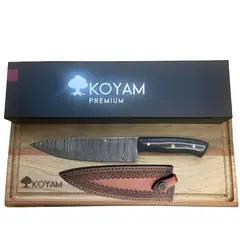 KOYAM - Cuchillo Chef 20cm negro Acero de Damasco 512 capas c/ Funda