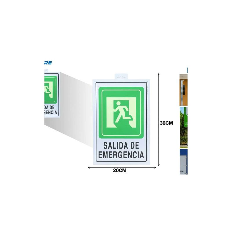 GENERICO - LETRERO DE PVC ADHESIVO SALIDA DE EMERGENCIA 30X20CM