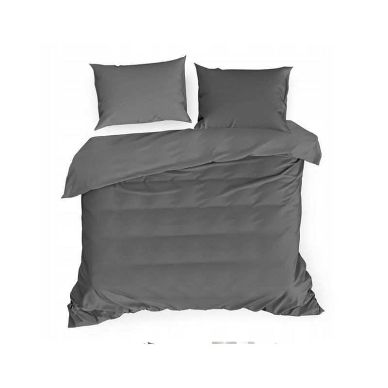 GENERICO - Cubre plumón y fundas de cojín 2 plazas ALGODÓN GRIS OSCURO 2x2mt