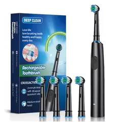 GENERICO - Cepillo Dental Eléctrico Negro Recargable Con 4 Cabezales