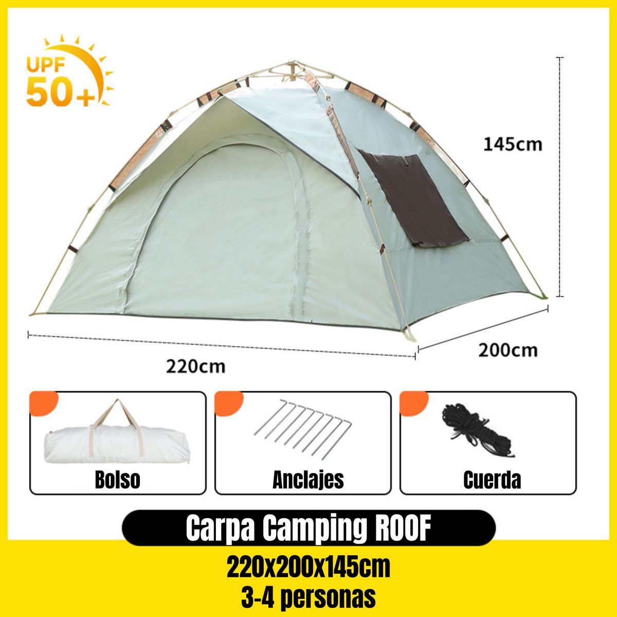LUBABYCAS - Carpa Camping Automática 4 Personas Accesorios Roof Gris