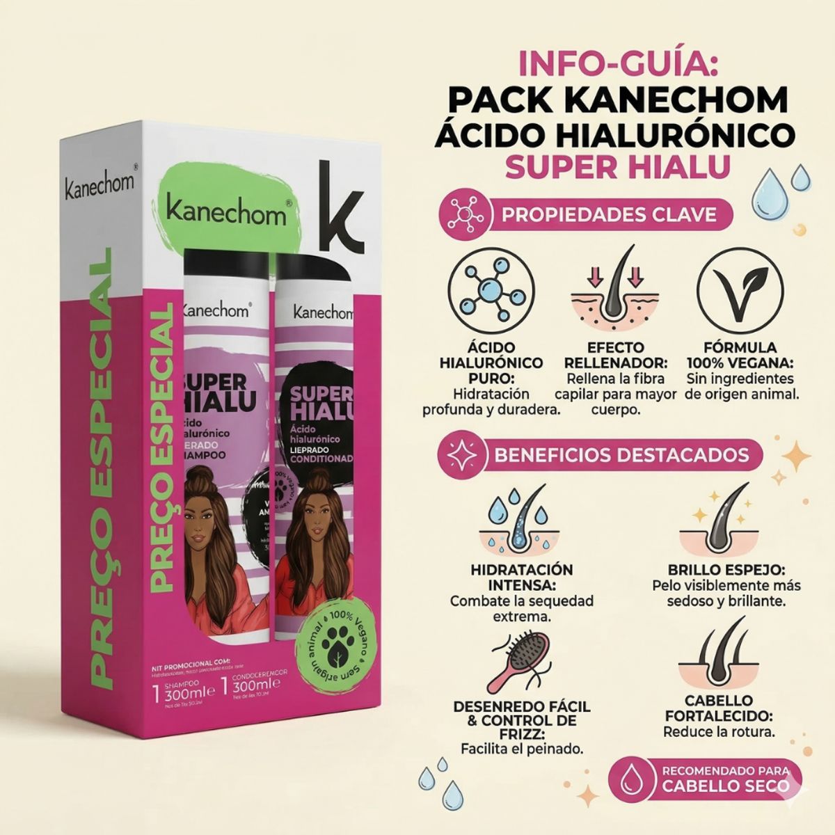 KANECHOM - Pack Shampoo + Acondicionador Super Hialu Crecimiento Kanechom