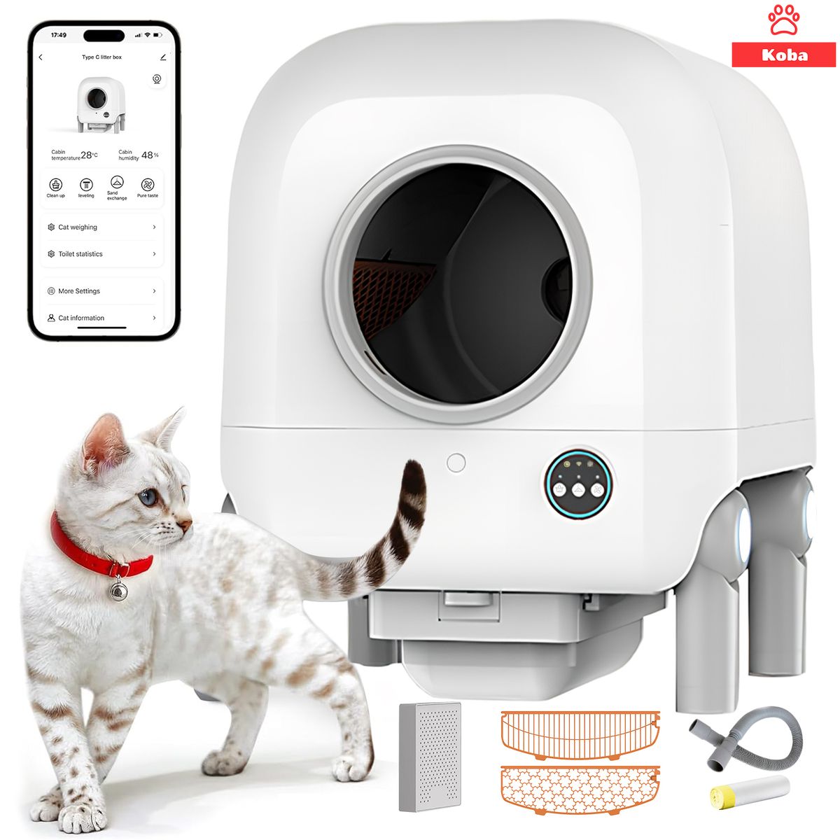 KOBA - Arenero Automatico Robot Gatos Michis Baño Sanitario Grande