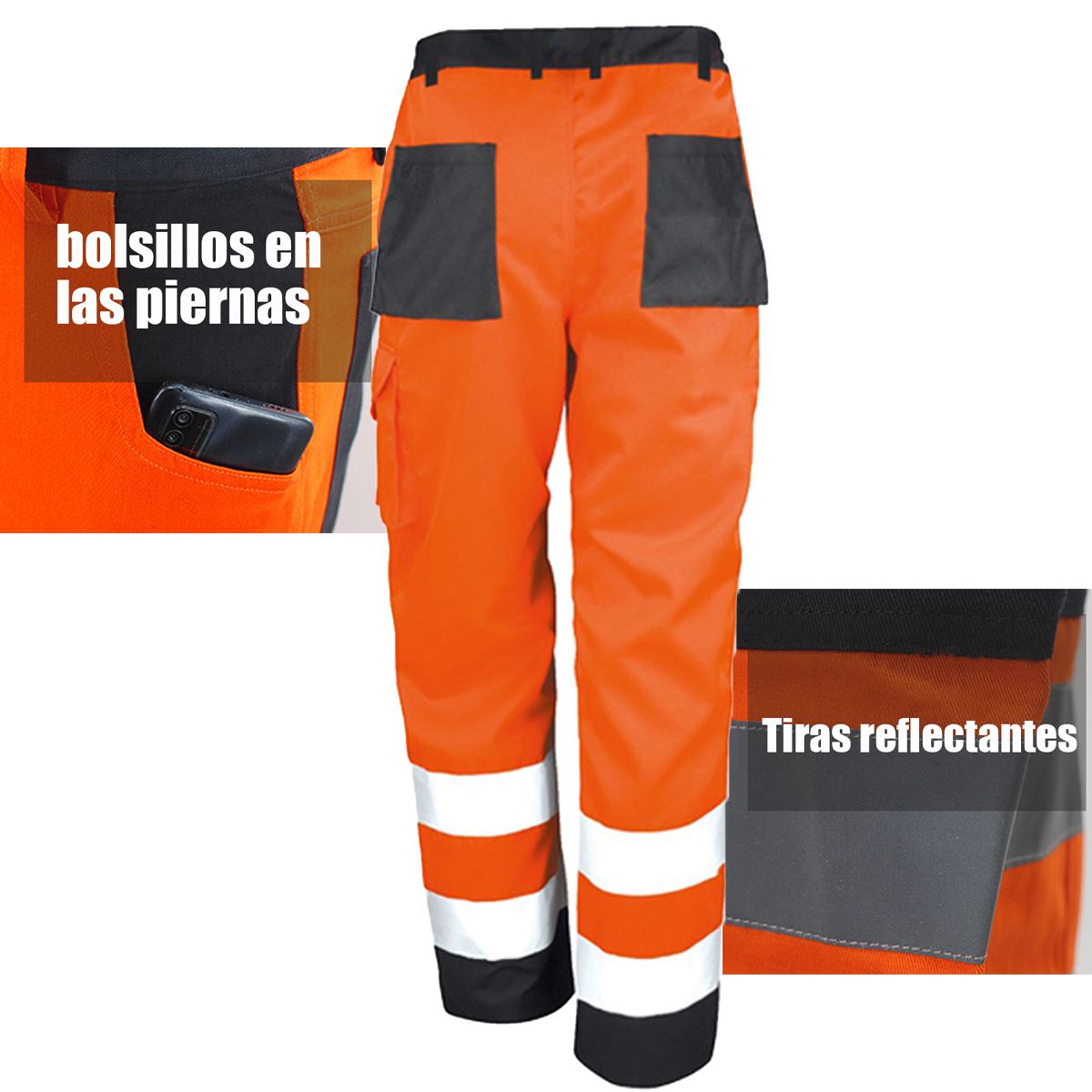 EDWINAYY - Pantalón Trabajo Multibolsillos Rayas Reflectantes Para
