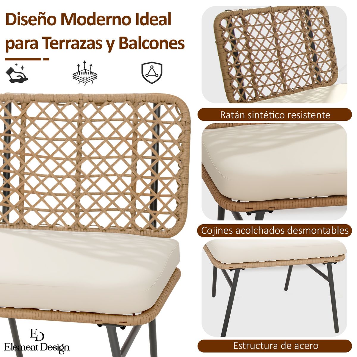 Juego de Living de Terraza 4 Personas de Ratán sintético, marca ELEMENT DESIGN - Foto 2