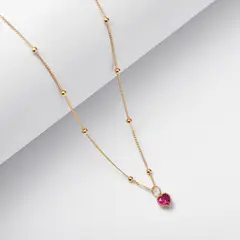 BY LAS CAYETANAS - Collar gold Corazón de cristal fucsia