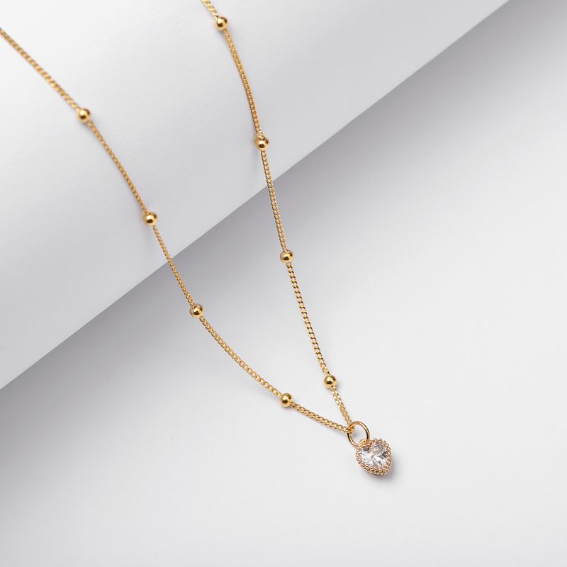 BY LAS CAYETANAS - Collar gold Corazón de cristal blanco