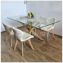 CORI CORI - Comedor Madrid 140x80cms + 4 Sillas Mariposa Ecocuero Wood Beige