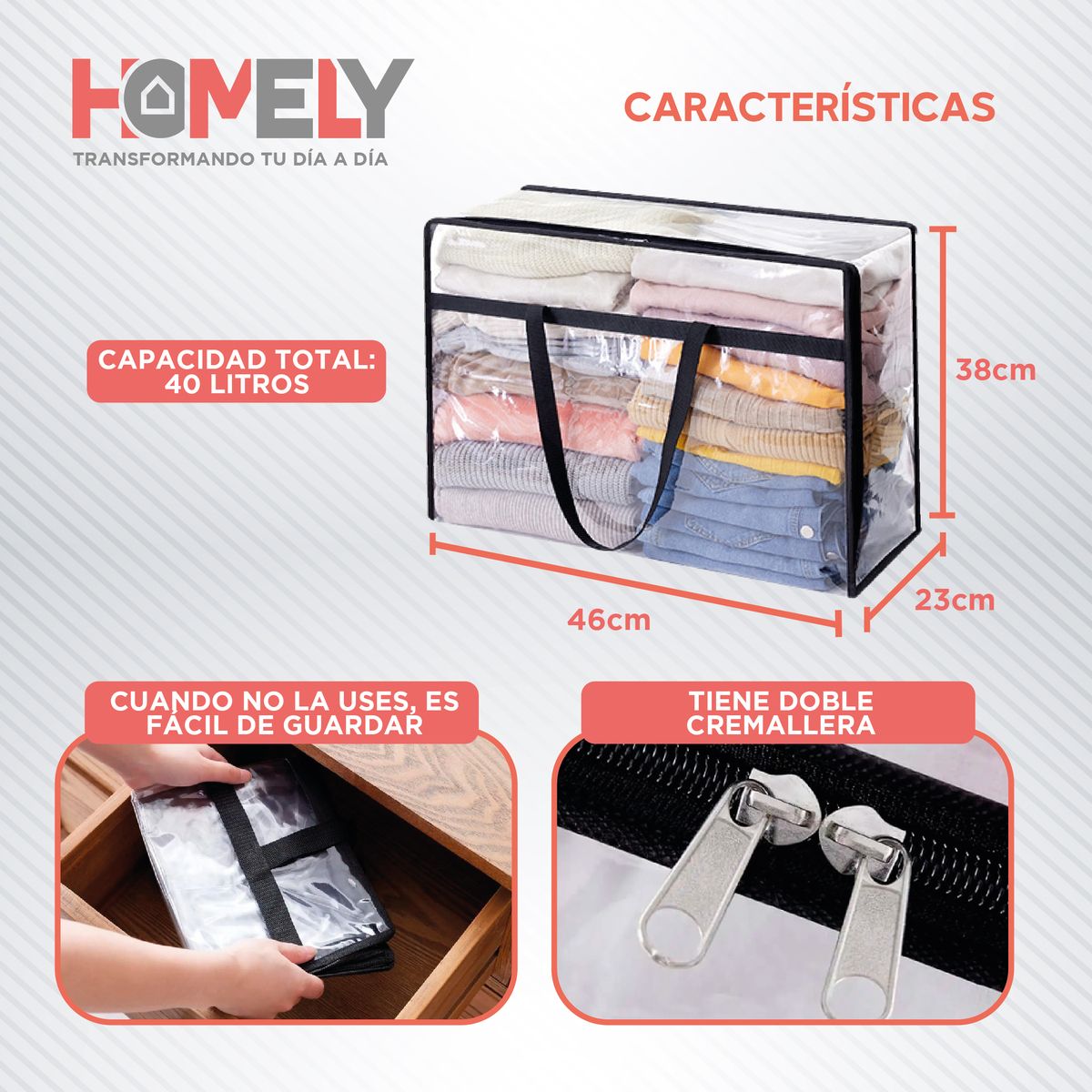 HOMELY - Bolsas Organizadoras Almacenamiento Homely Cajas plasticas 40L Set X4