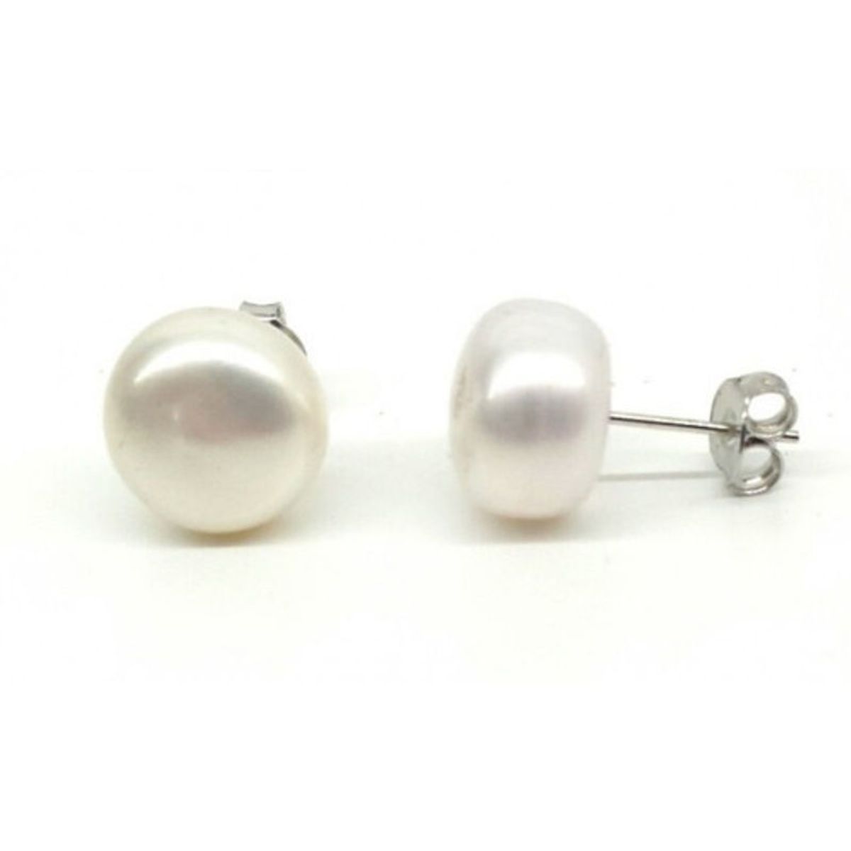 GENERICO - Aros Perla Blanca Grande  12 Mm Plata Italiana 925