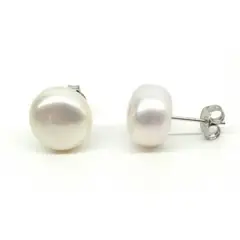 GENERICO - Aros Perla Blanca Grande 12 Mm Plata Italiana 925