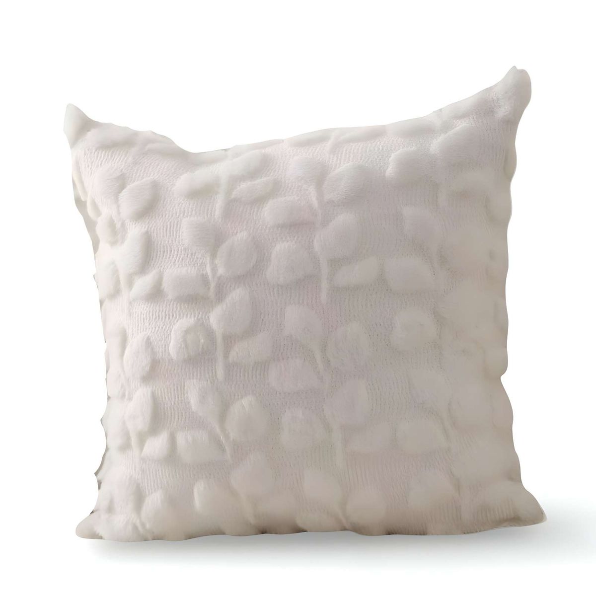 GENERICO - SET DE 2 FUNDAS PELUDA DISEÑO HOJAS BLANCO