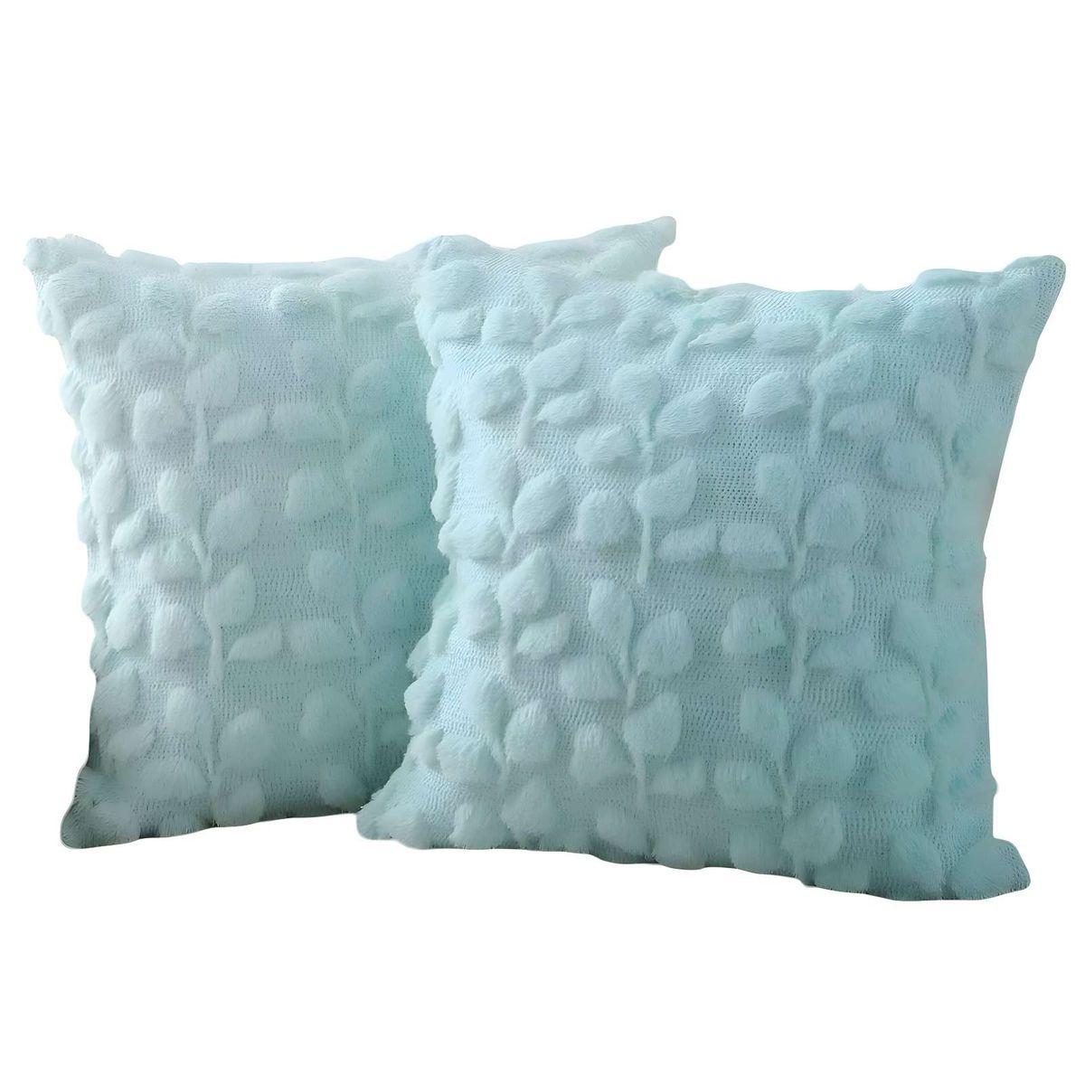 GENERICO - SET DE 2 FUNDAS PELUDA DISEÑO HOJAS CELESTE