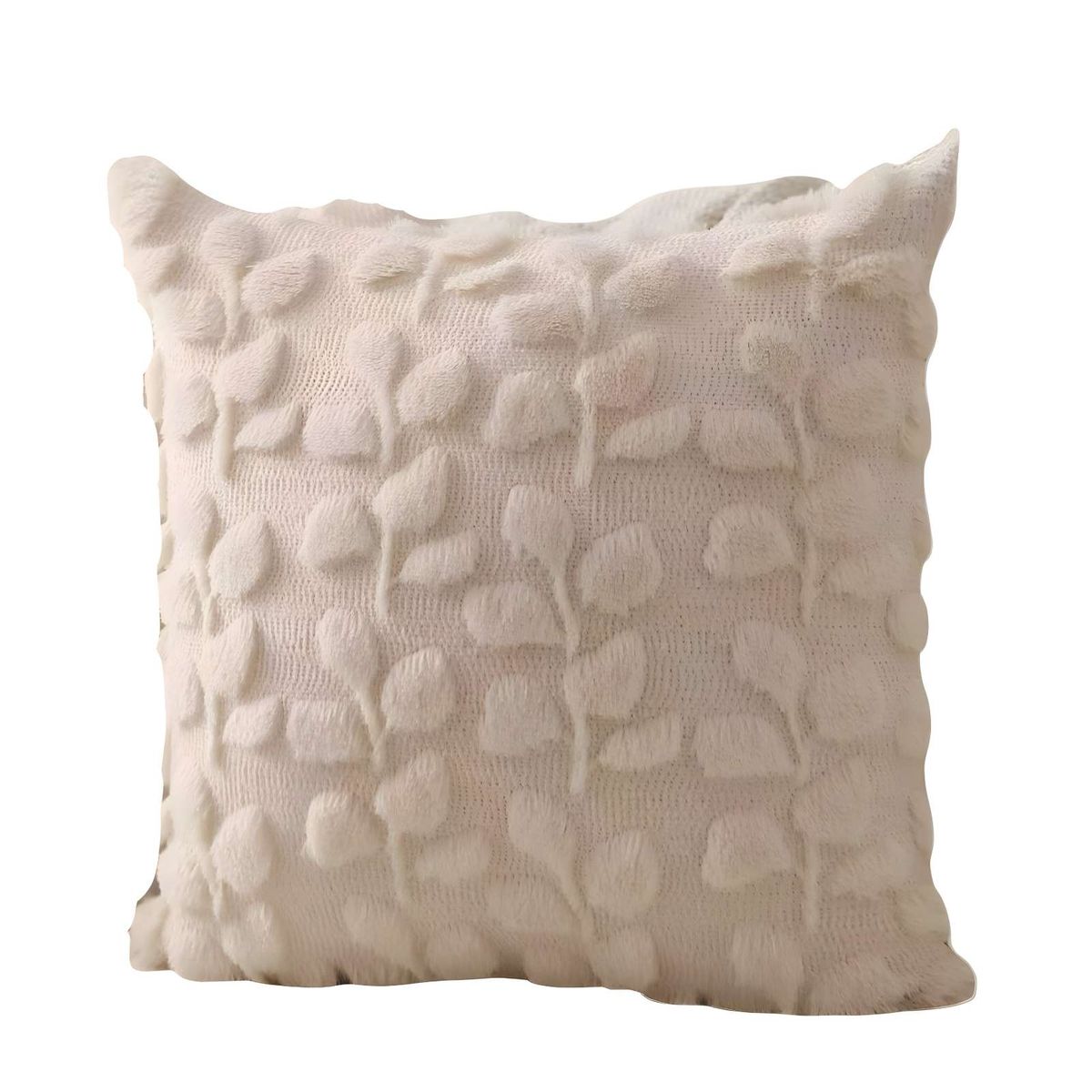 GENERICO - SET DE 4 FUNDAS PELUDA DISEÑO HOJAS BEIGE