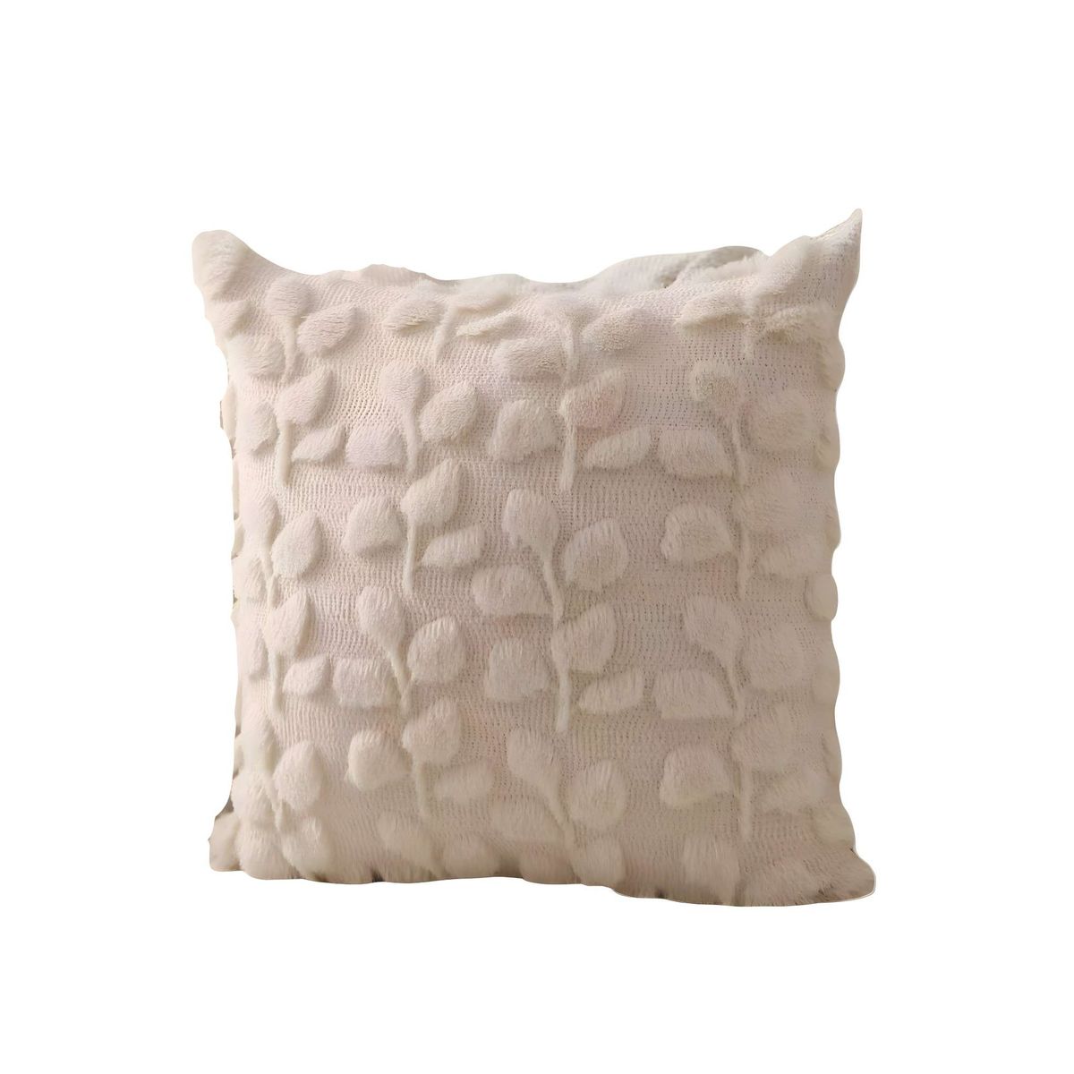 GENERICO - SET DE 4 FUNDAS PELUDA DISEÑO HOJAS BEIGE