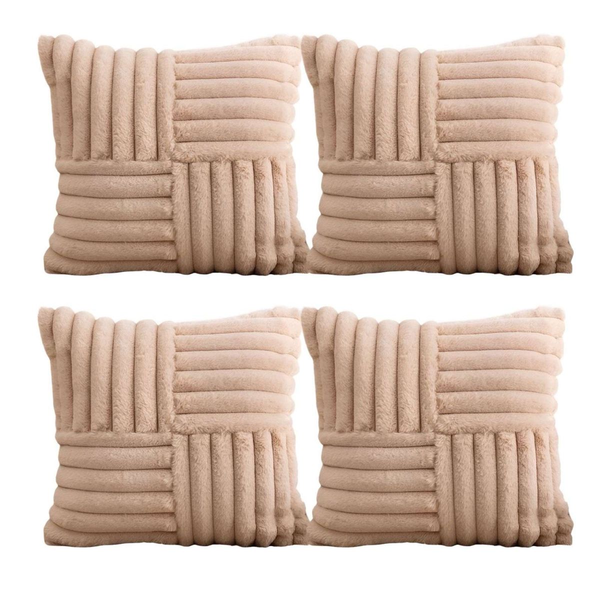 GENERICO - SET DE 4 FUNDAS PELUDA EMPALMADA BEIGE