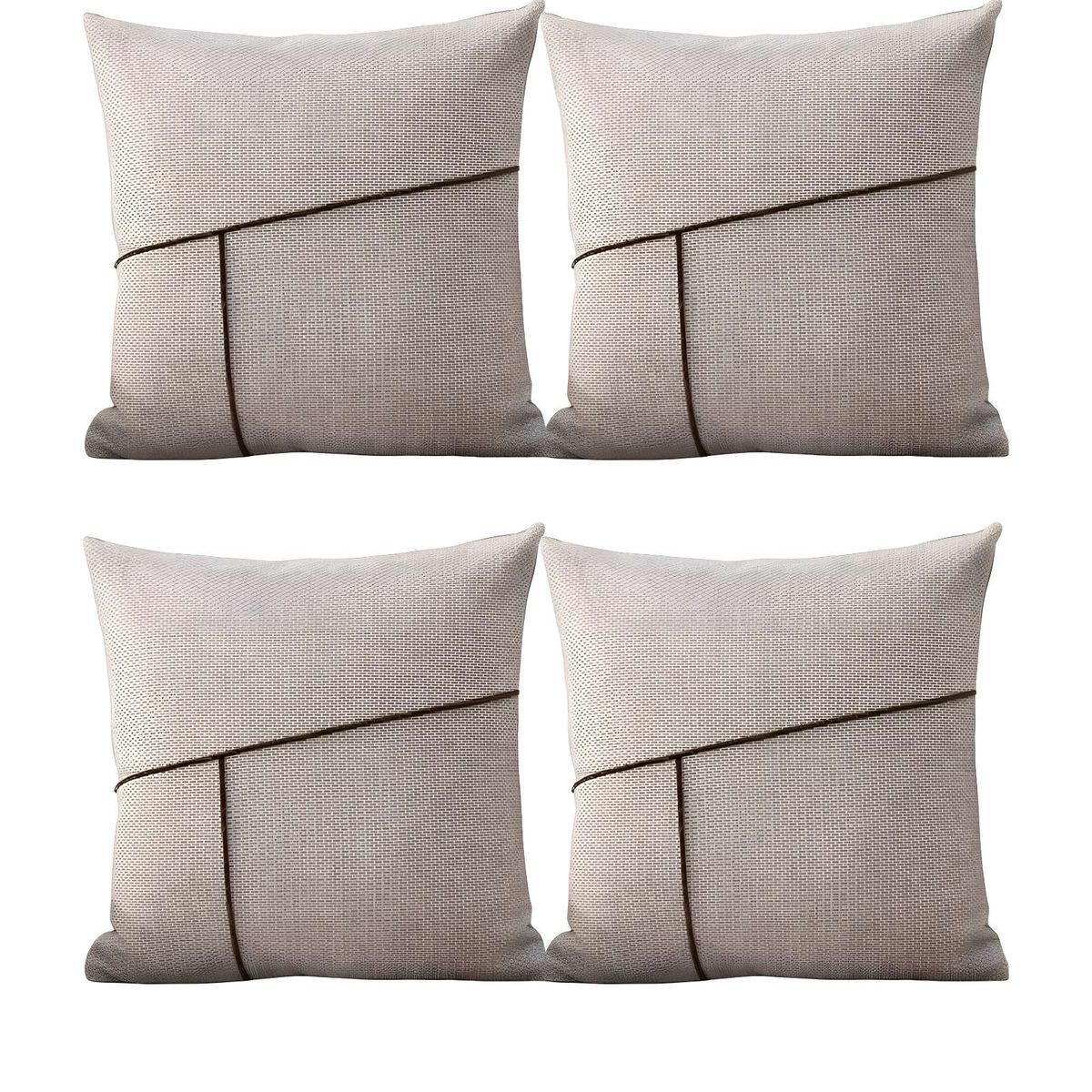 GENERICO - SET DE 4 FUNDAS CHENILLE CON LINEAS GRIS