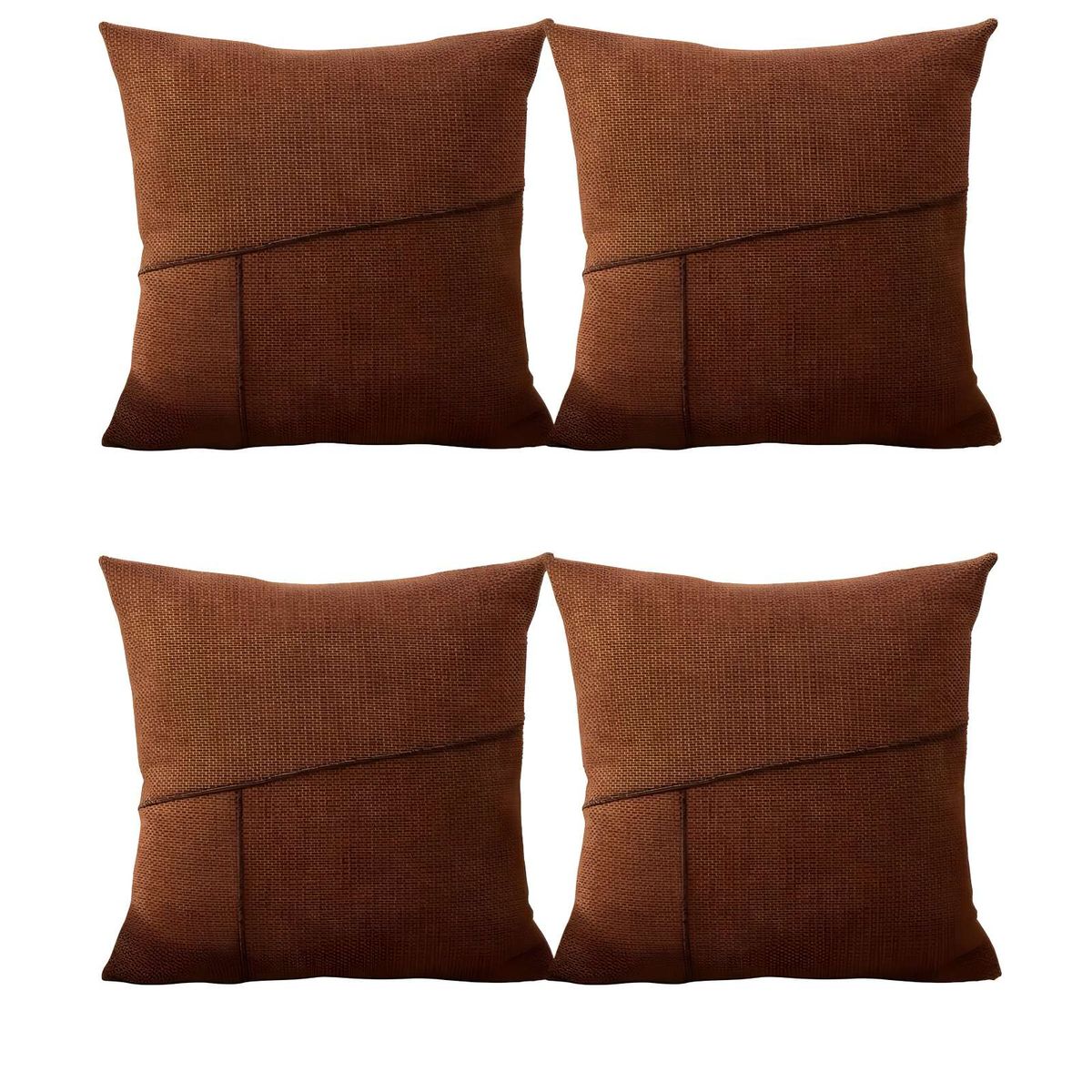 GENERICO - SET DE 4 FUNDAS CHENILLE CON LINEAS CAFÉ