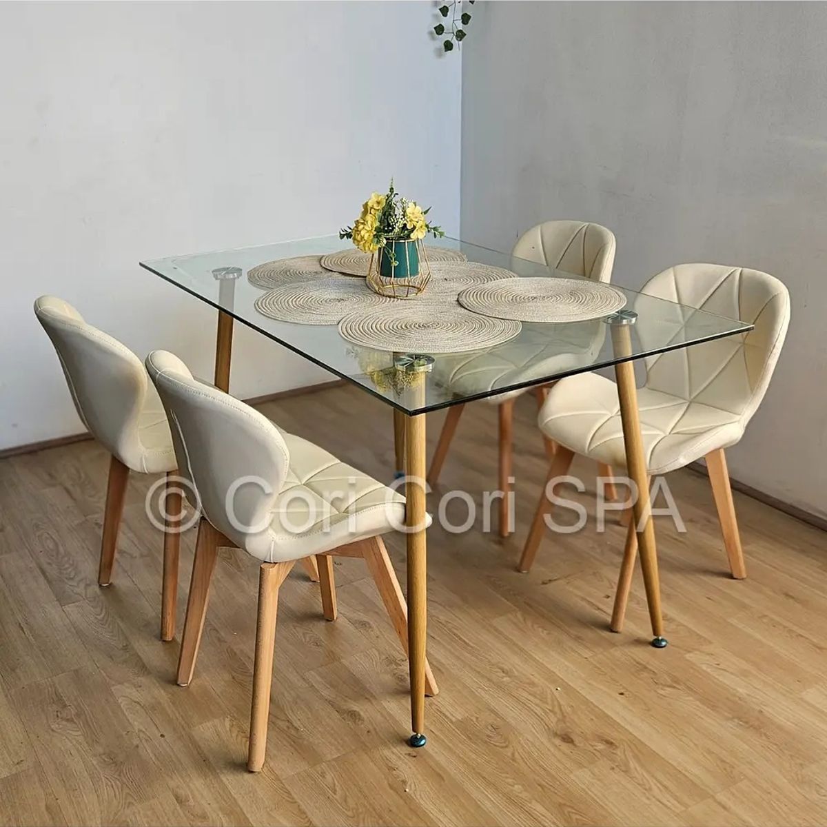CORI CORI - Comedor Rubi 120x 80cm + 4 Sillas Mariposa Wood Beige
