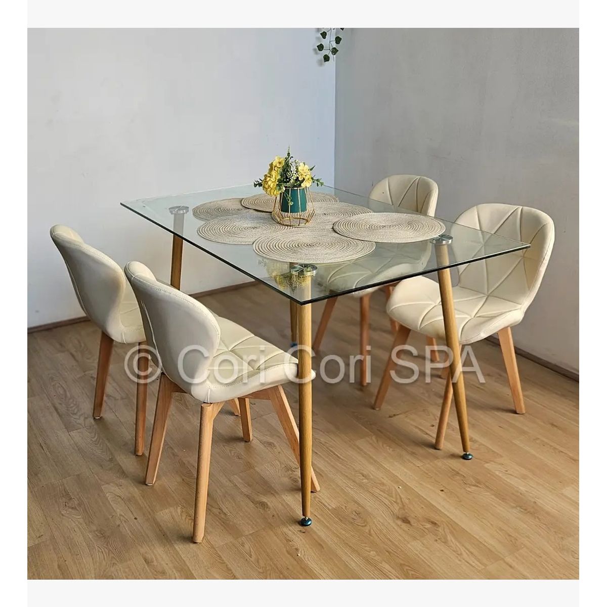 CORI CORI - Comedor Rubi 120x 80cm + 4 Sillas Mariposa Wood Beige