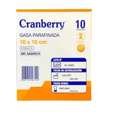 CRANBERRY - Gasa Parafinada 10x10 Cm Caja De 10 Unidades