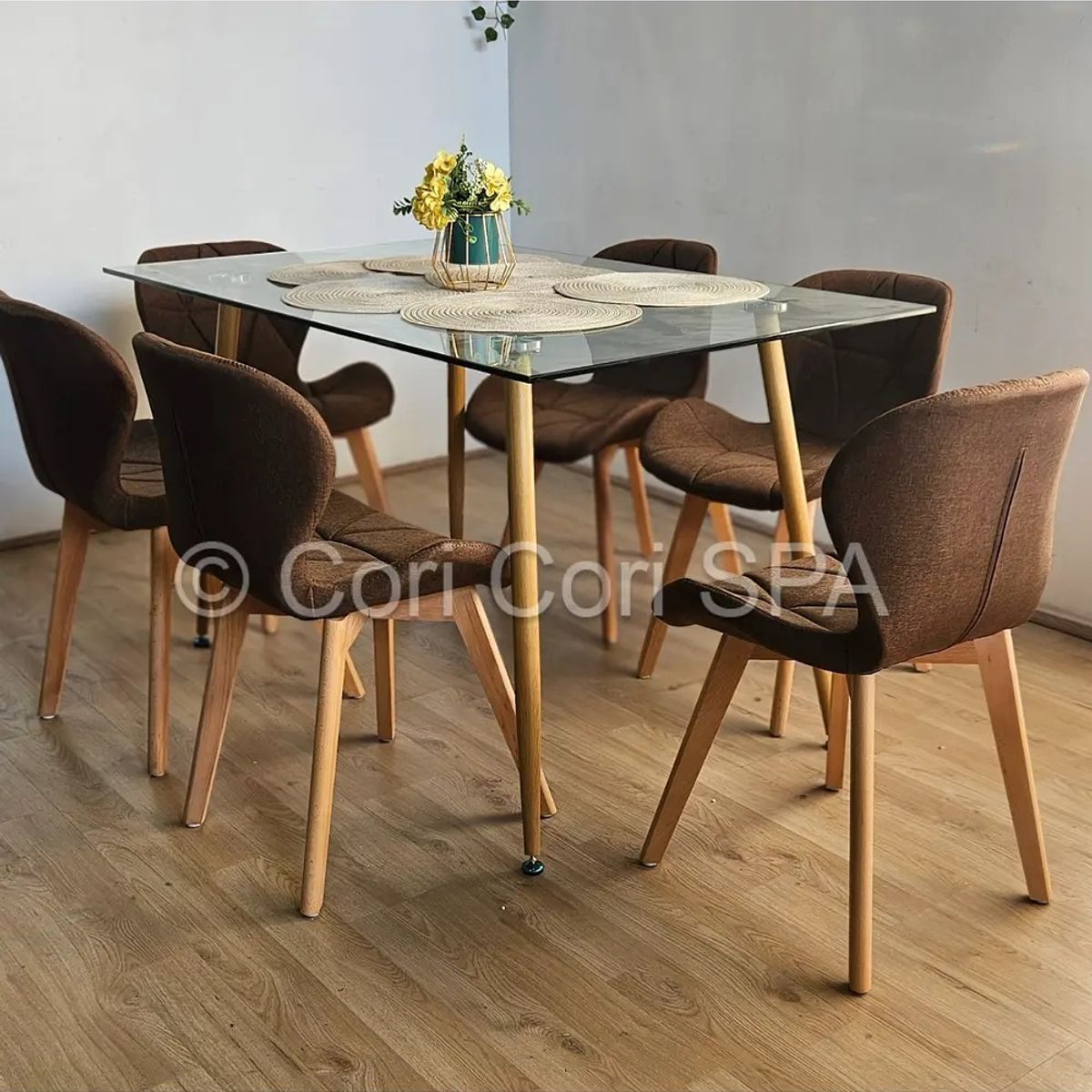 CORI CORI - Comedor Rubi 120x80cms + 6 Sillas Mariposa Lino Chocolate…