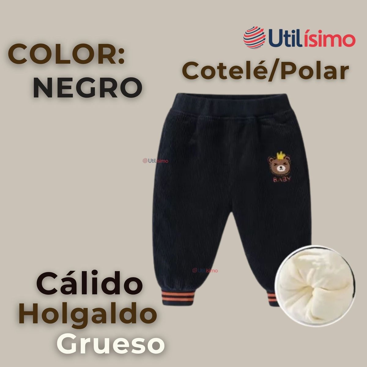 JUMP KIDS - Buzo Cotelé forrado en Polar Niño Pantalón Negro