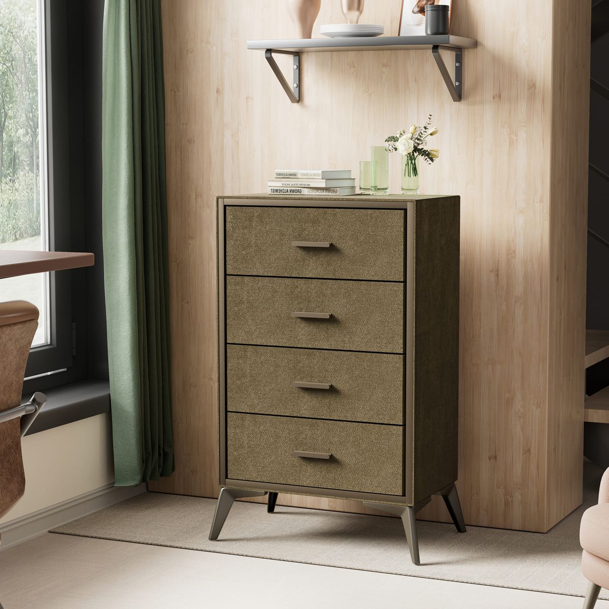 GENERICO - Cómoda Tapizada de 4 Cajones Liviana Madera MDF