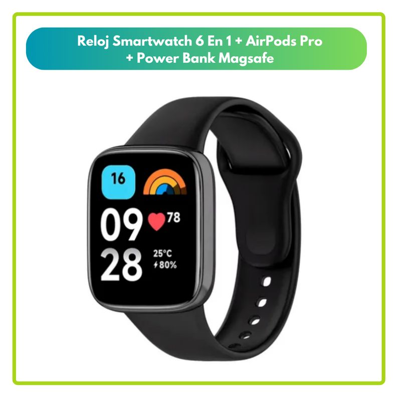 GENERICO - Reloj Smartwatch 6 En 1 + AirPods Pro + Power Bank Magsafe