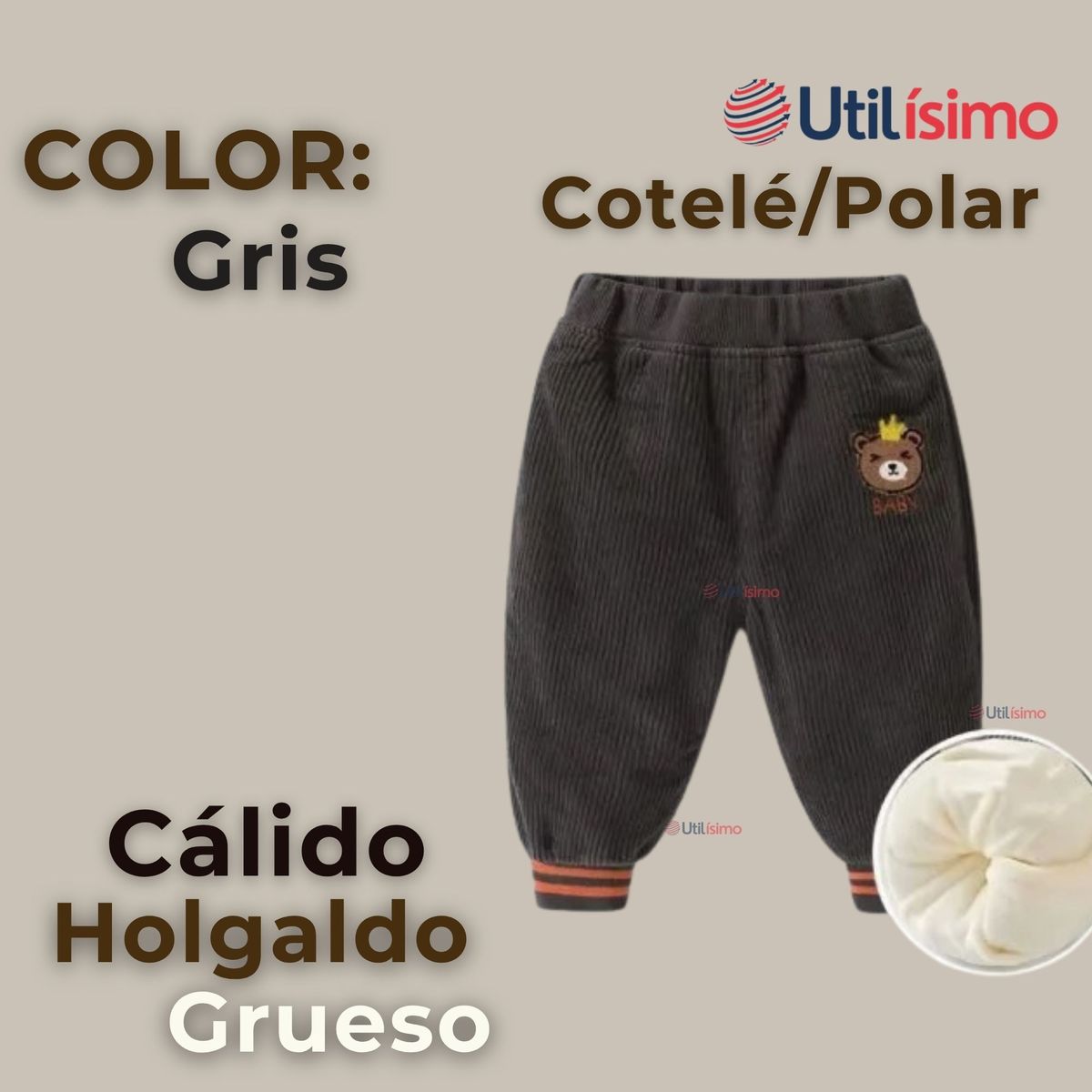 JUMP KIDS - Buzo Cotelé forrado en Polar Niño Pantalón Gris