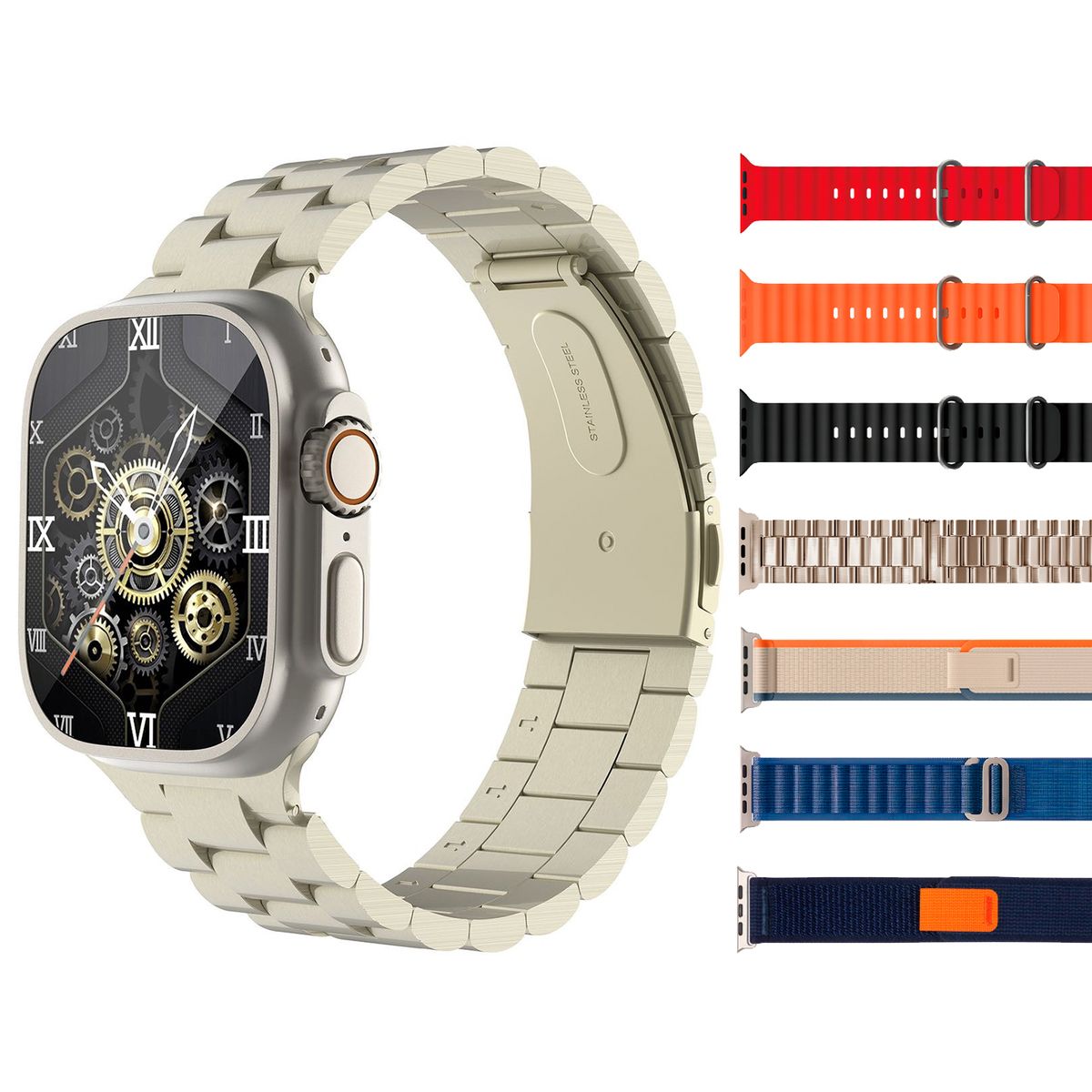 KBOD - Smart Watch Reloj Inteligente Kbod X70 Ultra Pack de 7 Correas Dorado