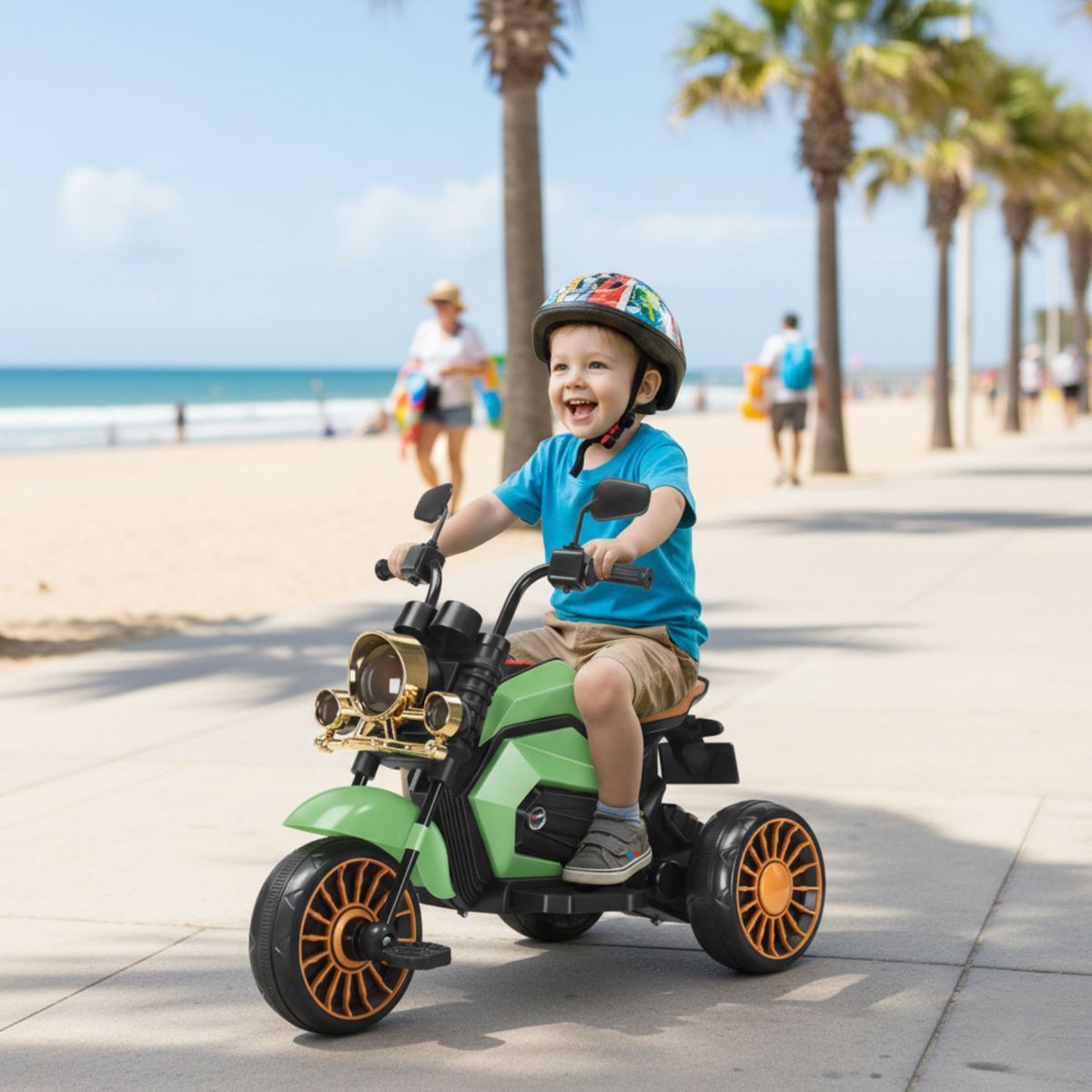 BABYLUNA - Moto con Batería Recargable Clásica con Luces y Música Verde