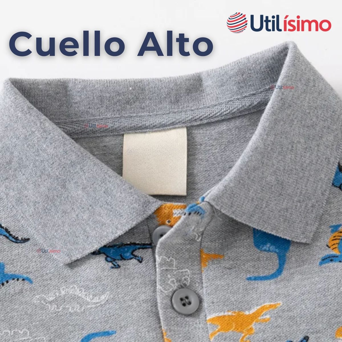 JUMP KIDS - Polera Piqué Manga Larga Niño Estampado Dinosaurios Gris