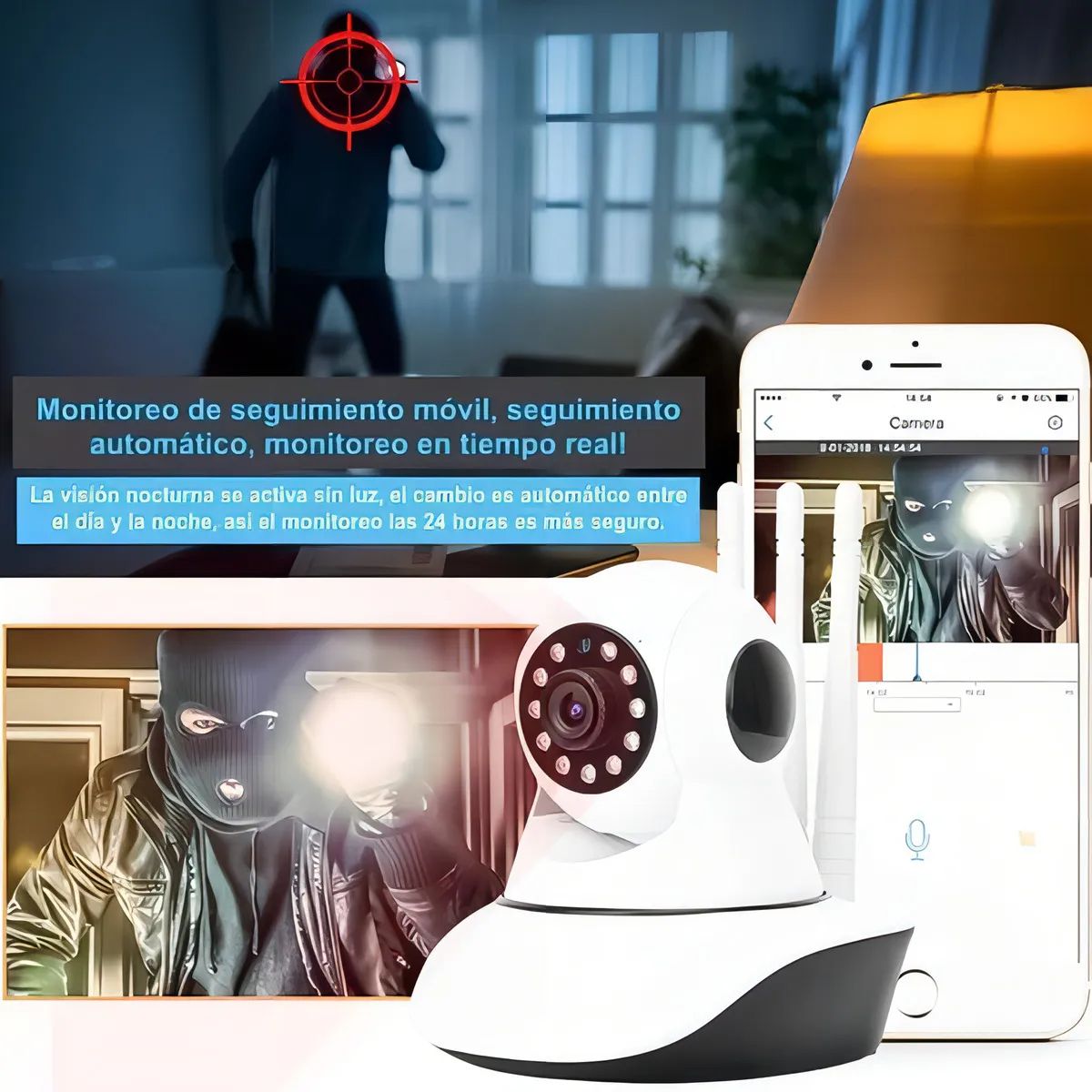 MOVI - CAMARA SEGURIDAD IP WIFI HD MOTORIZADA VISION NOCTURNA 360º 5 antenas