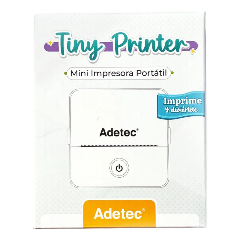 ADETEC - Mini Impresora Blanca Térmica Portátil Bluetooth+1 Rollo