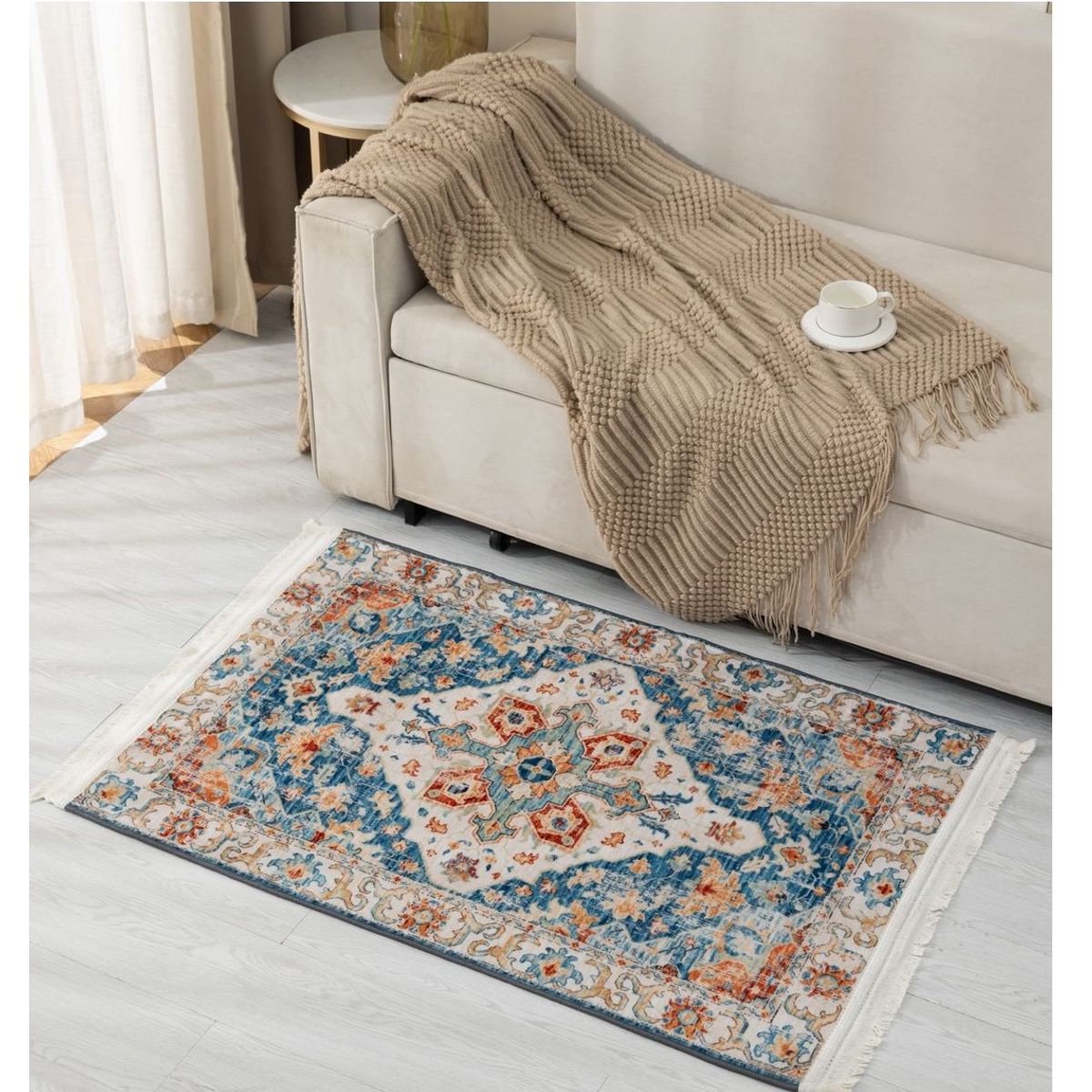 ALMA & DECO - Alfombra Bajada Cama Gruesa Ultra Suave 80x120 Cm Tierra y Turquesa