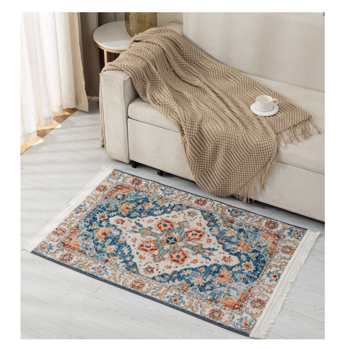 ALMA & DECO - Alfombra Bajada Cama Gruesa Ultra Suave 80x120 Cm Tierra y Turquesa