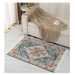 ALMA & DECO - Alfombra o Bajada de Cama Gruesa Ultra Suave 80x120 Cm Tierra y Turquesa
