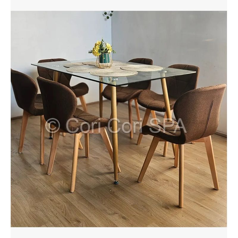CORI CORI - Comedor Rubi 130x80cms + 6 Sillas Mariposa Lino Chocolate